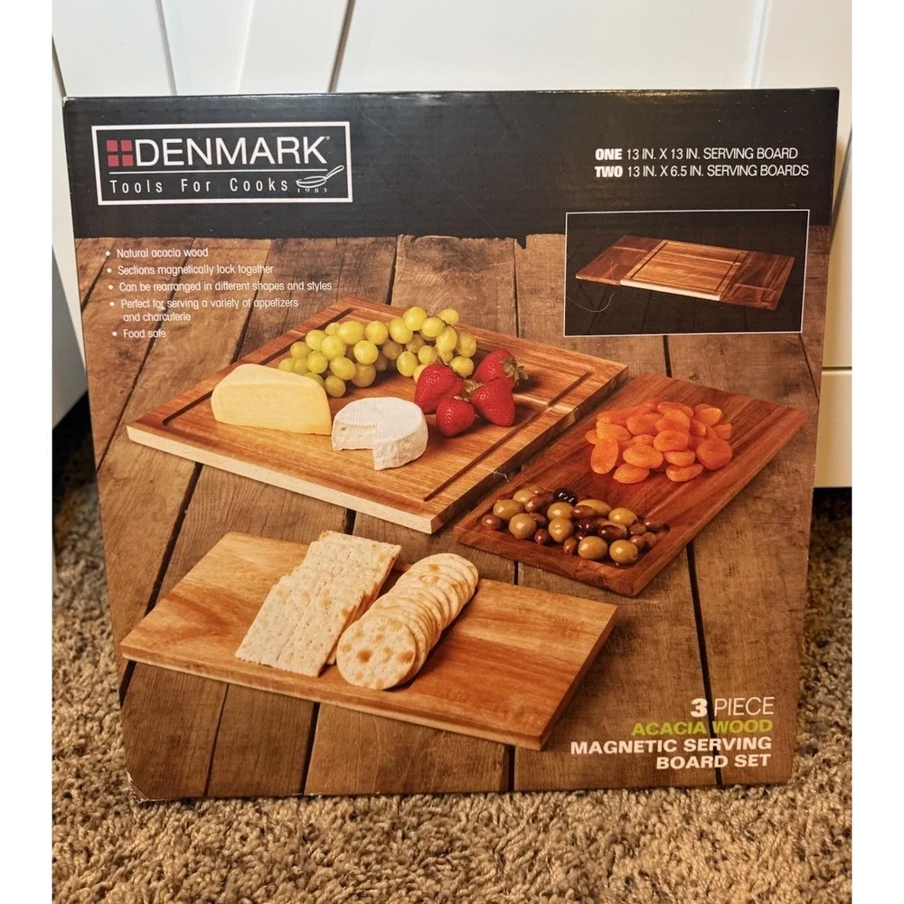 NEW Demnark 3 Pc‎ Acacia Wood Magnetic Serving Board Set Charcuterie Boards